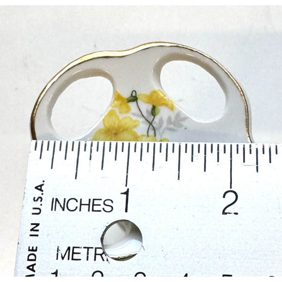 Vintage Cottage Core YELLOW Floral Toothbrush Holder with Gold Trim - Picture 7 of 7